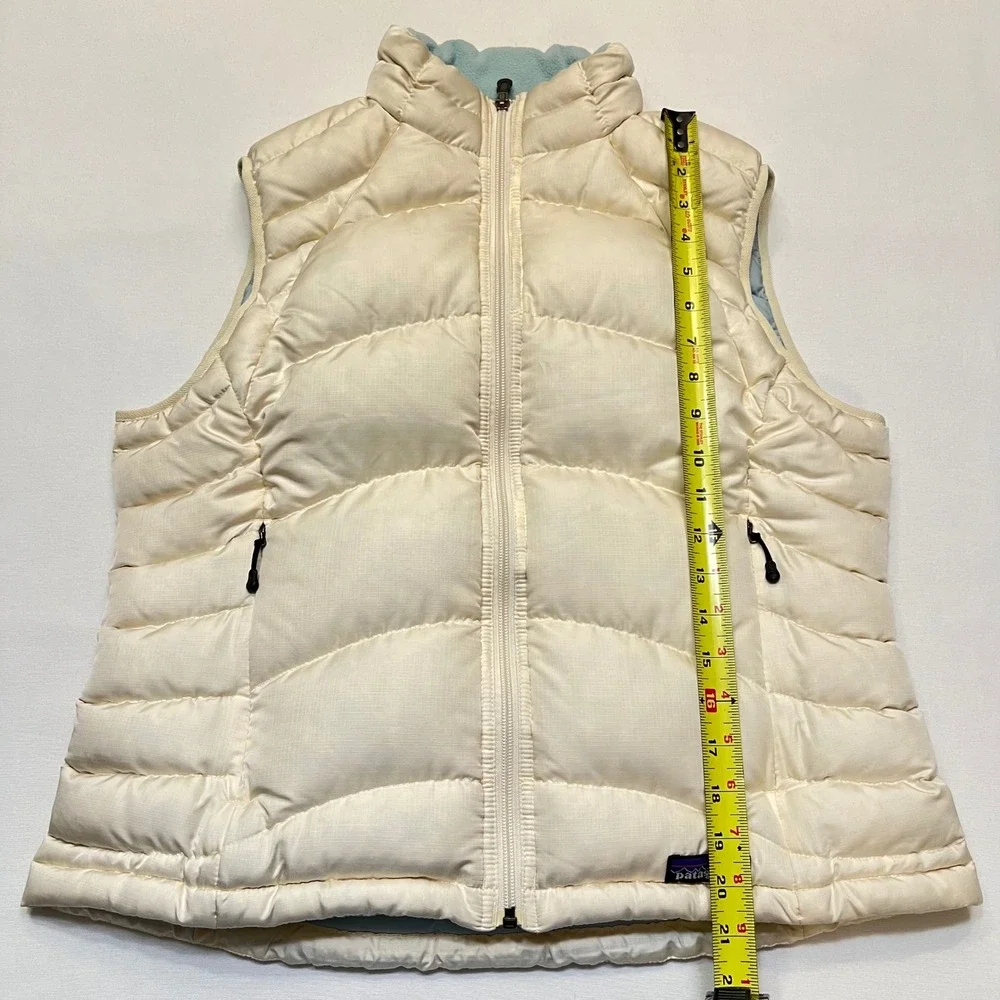 Patagonia Cream Aqua Outdoors Hiking Gorpcore Goose Down Puffer Vest Size L